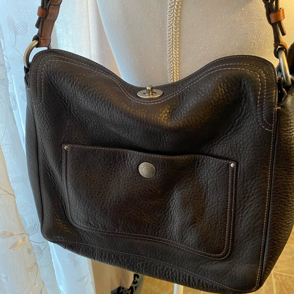 COACH brown bag - silver hardware - top closure - front pocket